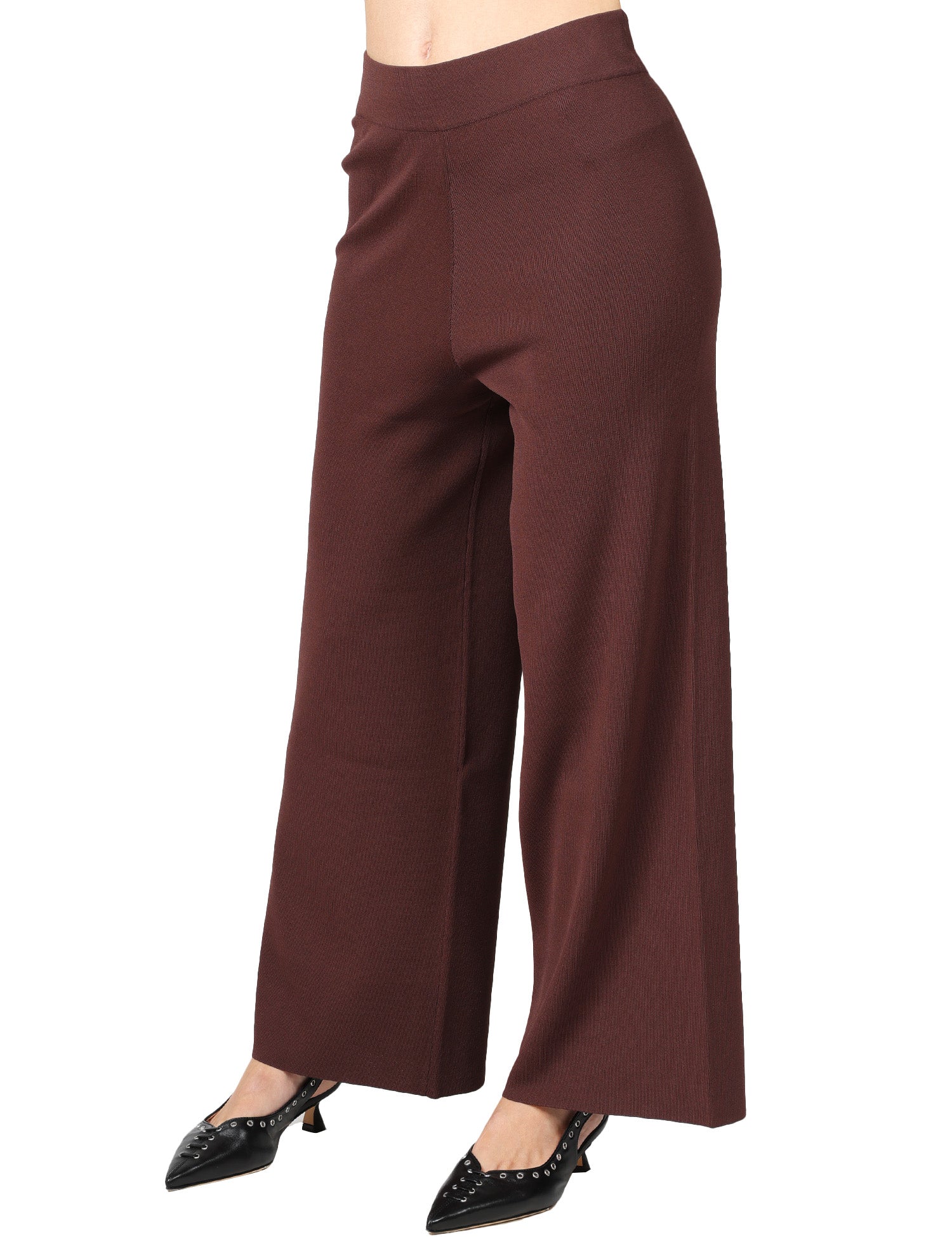PANTALONE TAILORED DONNA ALPHA STUDIO CIOCCOLATO IN VISCOSA A VITA ALTA ELASTICATA