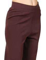 PANTALONE TAILORED DONNA ALPHA STUDIO CIOCCOLATO IN VISCOSA A VITA ALTA ELASTICATA