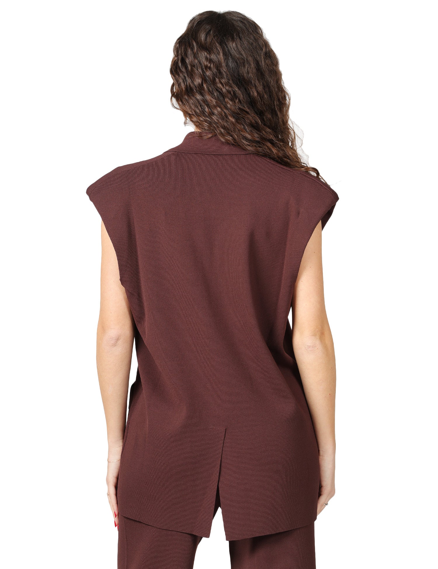 GILET DONNA ALPHA STUDIO CIOCCOLATO IN VISCOSA CON COLLETTO REVERSE