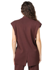 GILET DONNA ALPHA STUDIO CIOCCOLATO IN VISCOSA CON COLLETTO REVERSE