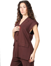 GILET DONNA ALPHA STUDIO CIOCCOLATO IN VISCOSA CON COLLETTO REVERSE