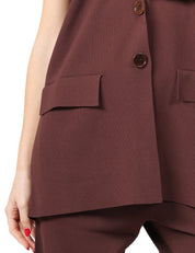 GILET DONNA ALPHA STUDIO CIOCCOLATO IN VISCOSA CON COLLETTO REVERSE