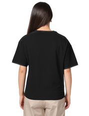 T-SHIRT DONNA ALPHA STUDIO NERA IN VOILE DI COTONE CON PROFILI IN CHIFFON TAGLIO VIVO