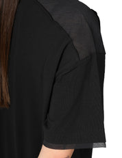 T-SHIRT DONNA ALPHA STUDIO NERA IN VOILE DI COTONE CON PROFILI IN CHIFFON TAGLIO VIVO