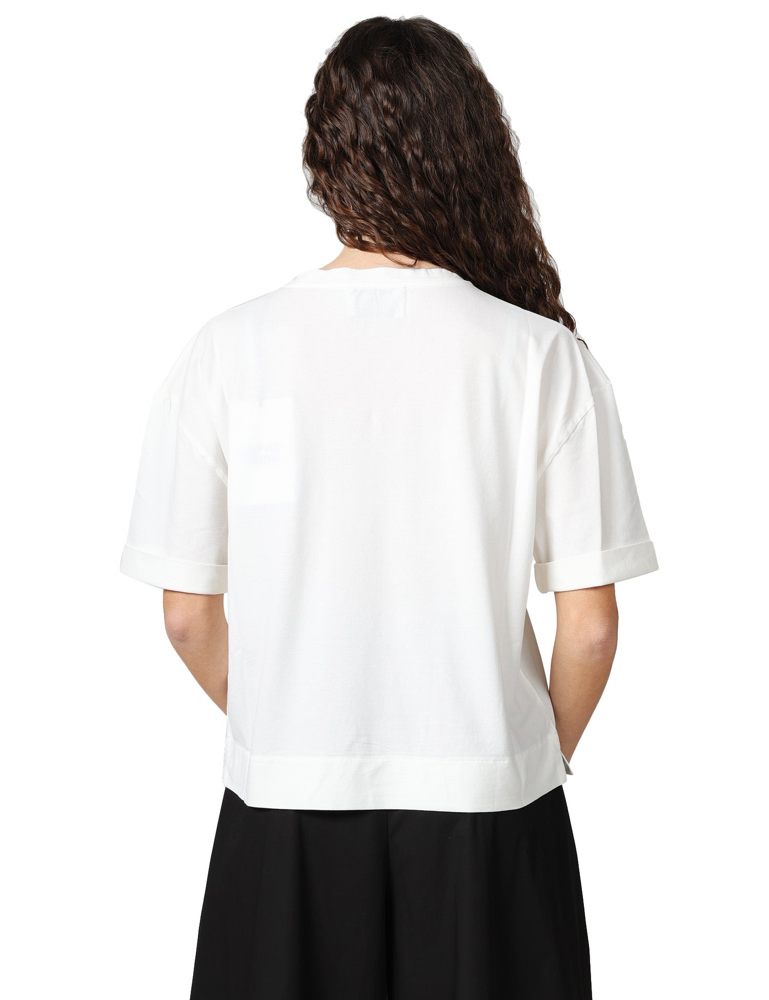 MAGLIA DONNA ALPHA STUDIO BIANCA GIROCOLLO IN ICE COTTON CON RISVOLTINO SULLA MANICA