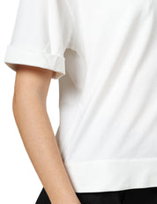 MAGLIA DONNA ALPHA STUDIO BIANCA GIROCOLLO IN ICE COTTON CON RISVOLTINO SULLA MANICA