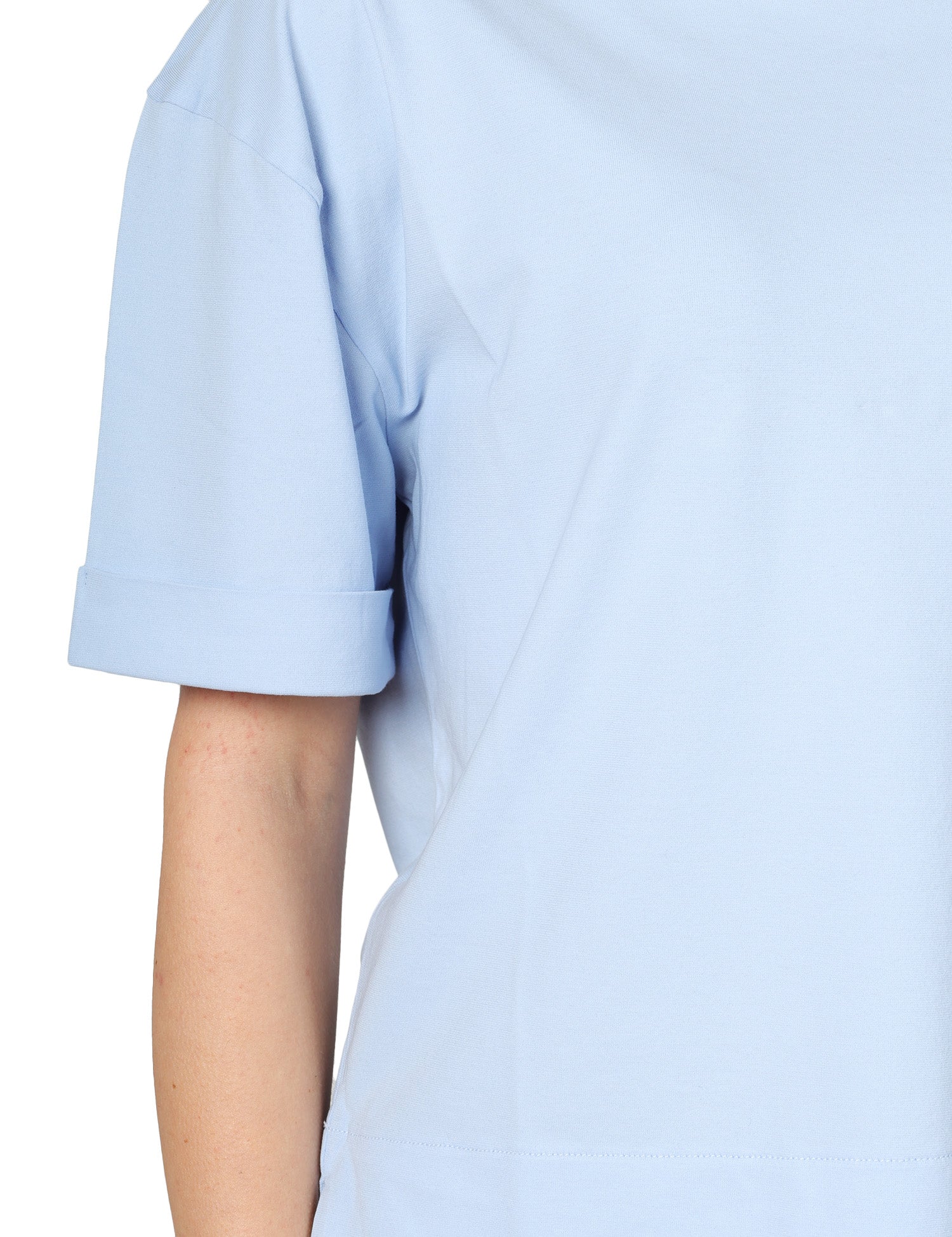 MAGLIA DONNA ALPHA STUDIO CELESTE GIROCOLLO IN ICE COTTON CON RISVOLTINO SULLA MANICA