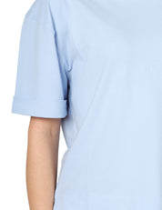 MAGLIA DONNA ALPHA STUDIO CELESTE GIROCOLLO IN ICE COTTON CON RISVOLTINO SULLA MANICA