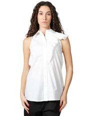 CAMICIA DONNA ALPHA STUDIO BIANCA SMANICATA IN POPELINE CON ROUCHE