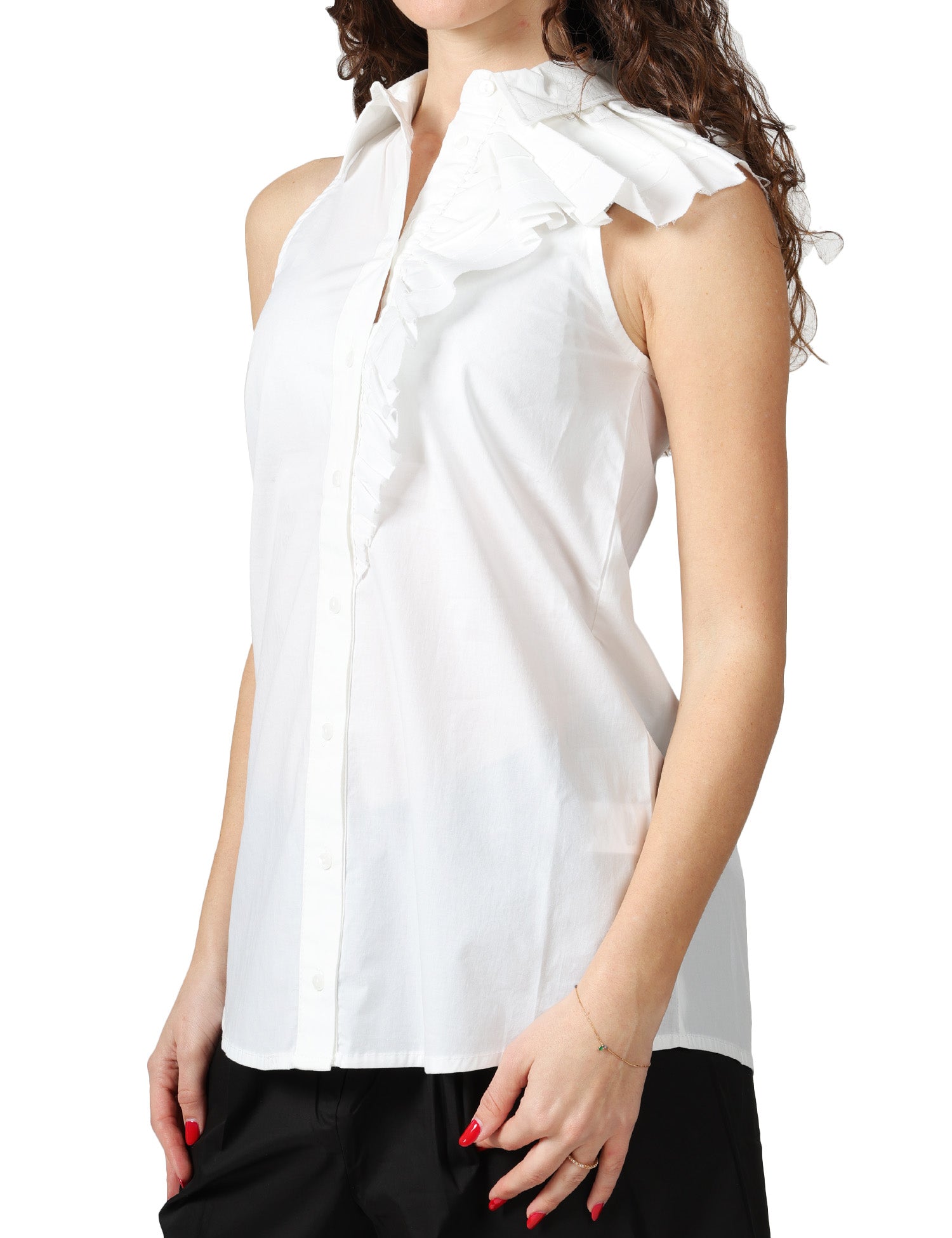 CAMICIA DONNA ALPHA STUDIO BIANCA SMANICATA IN POPELINE CON ROUCHE