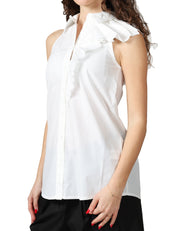 CAMICIA DONNA ALPHA STUDIO BIANCA SMANICATA IN POPELINE CON ROUCHE