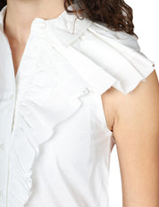 CAMICIA DONNA ALPHA STUDIO BIANCA SMANICATA IN POPELINE CON ROUCHE