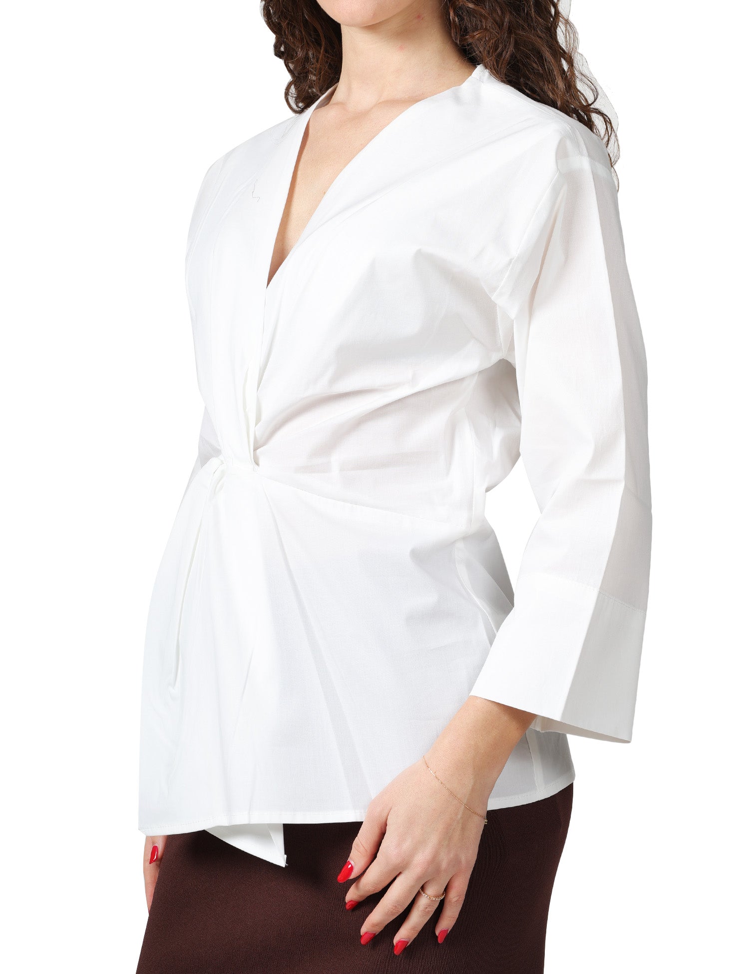 BLUSA DONNA ALPHA STUDIO BIANCA IN POPELINE DI COTONE CON NODO DAVANTI