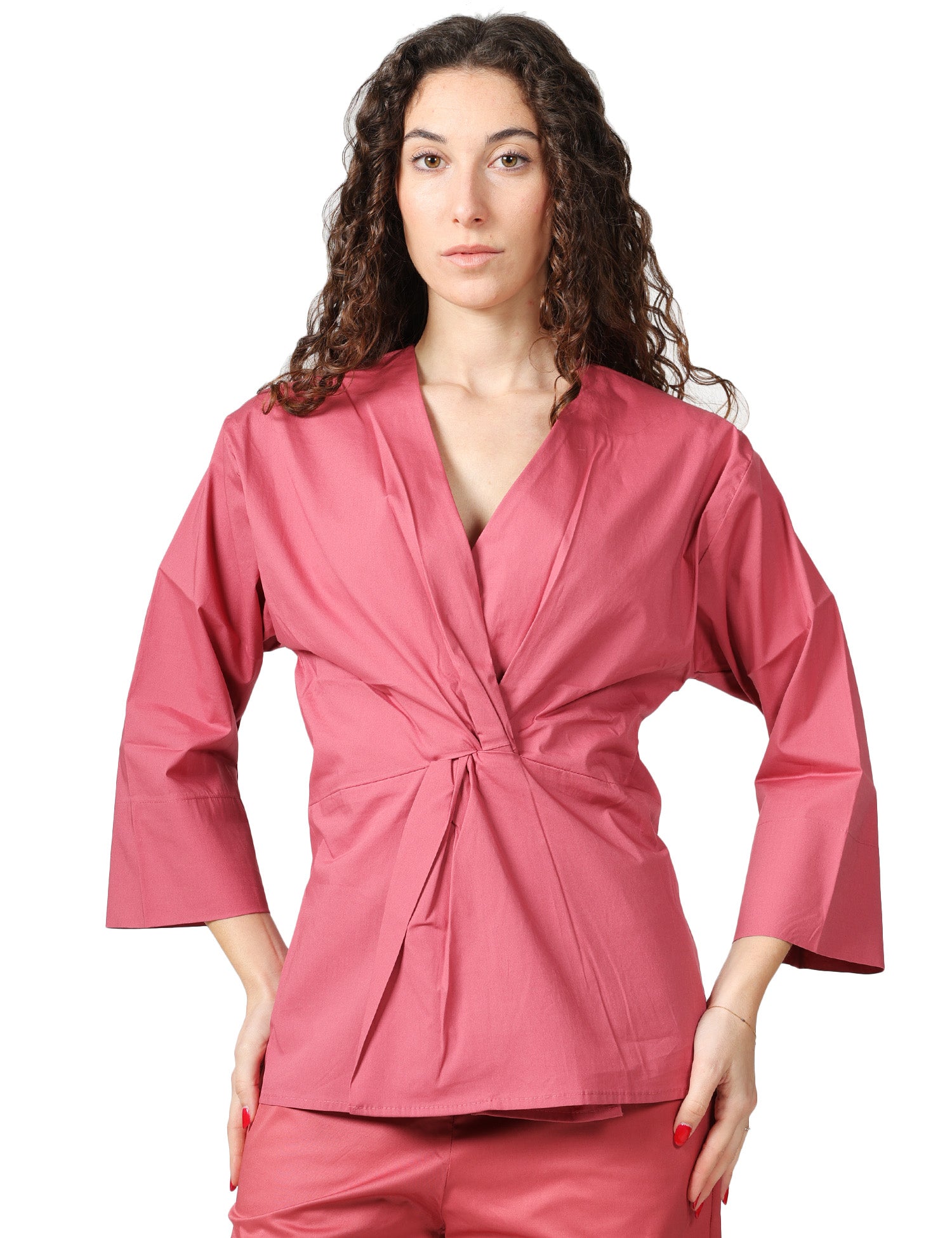 BLUSA DONNA ALPHA STUDIO CIPOLLA IN POPELINE DI COTONE CON NODO DAVANTI
