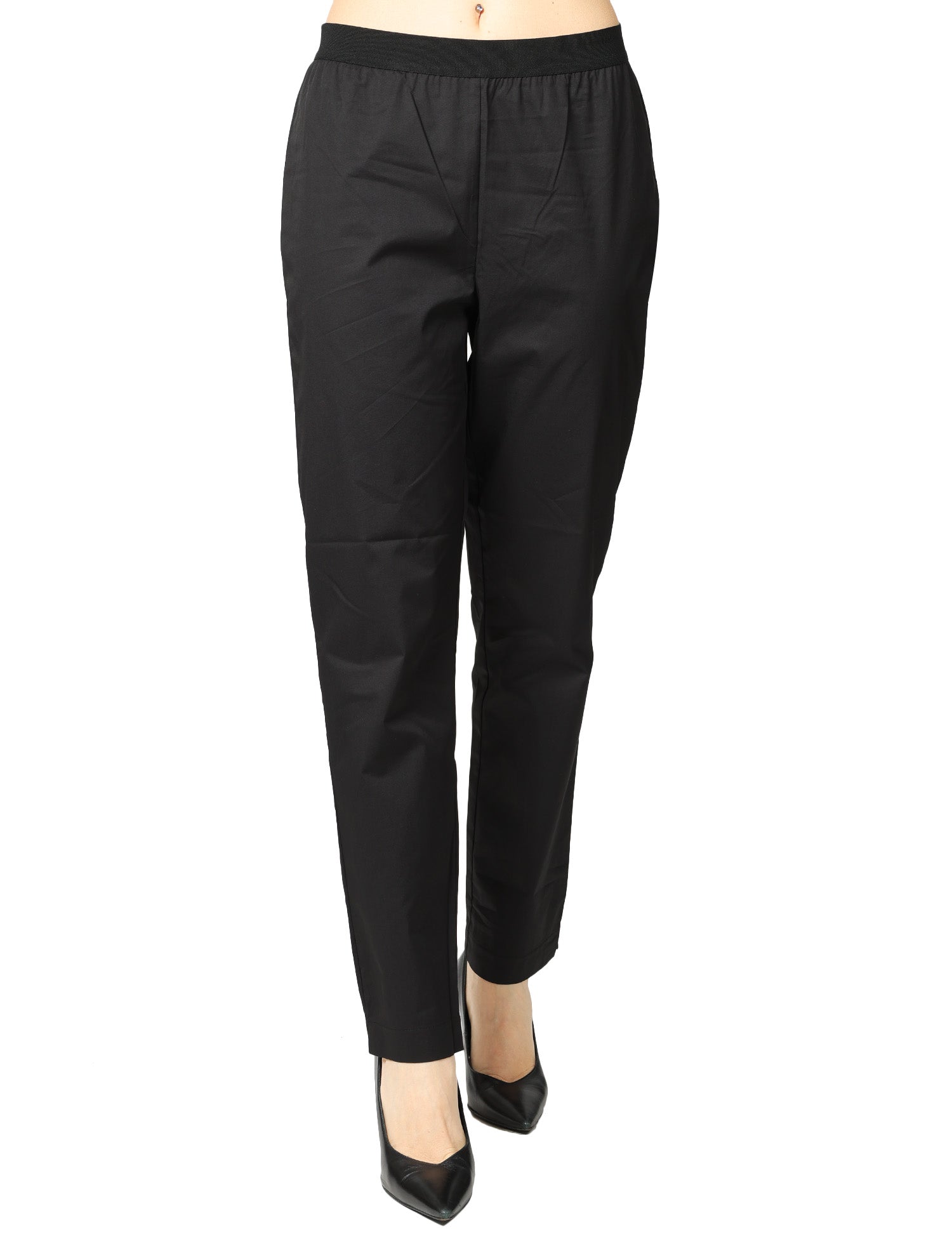 PANTALONE DONNA ALPHA STUDIO NERO A SIGARETTA IN COTONE STRETCH CON ELASTICO IN VITA