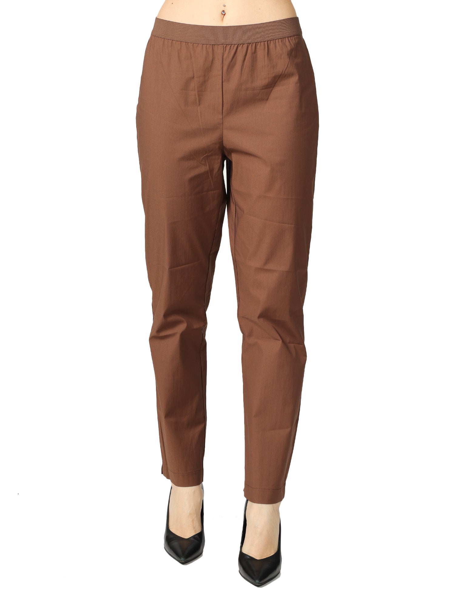 PANTALONE DONNA ALPHA STUDIO CIOCCOLATO A SIGARETTA IN COTONE TECNICO CON ELASTICO IN VITA