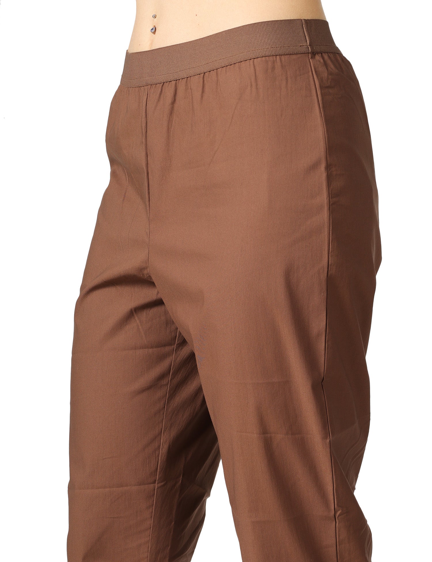 PANTALONE DONNA ALPHA STUDIO CIOCCOLATO A SIGARETTA IN COTONE TECNICO CON ELASTICO IN VITA