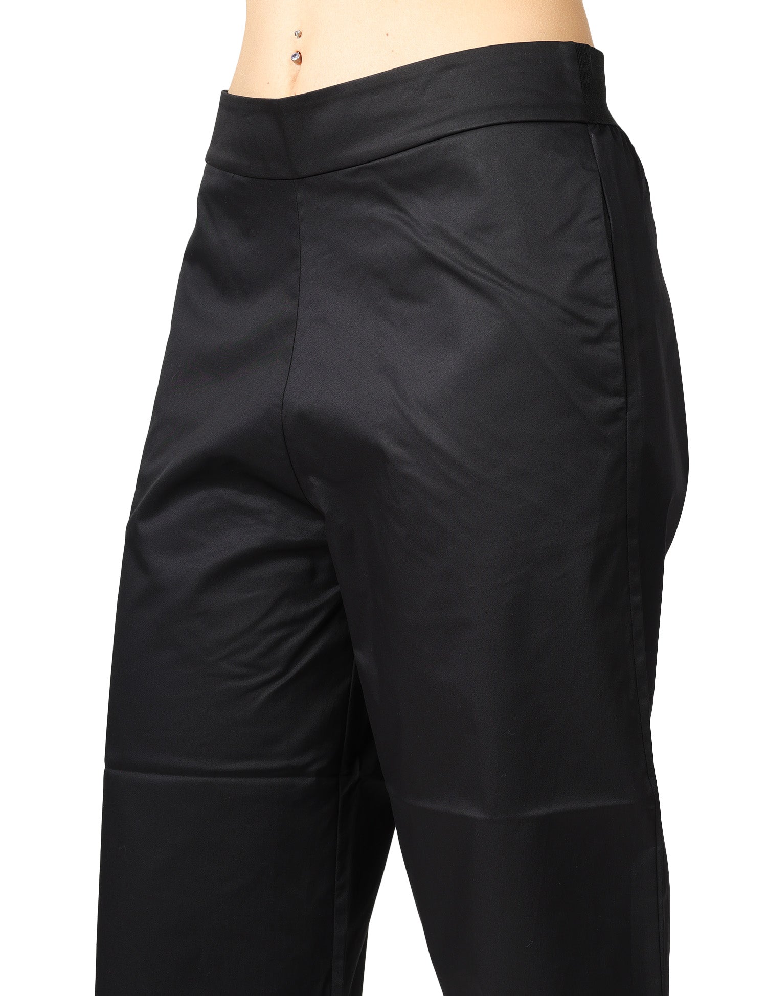 PANTALONE DONNA ALPHA STUDIO NERO A VITA ALTA IN HEAVY POPELINE
