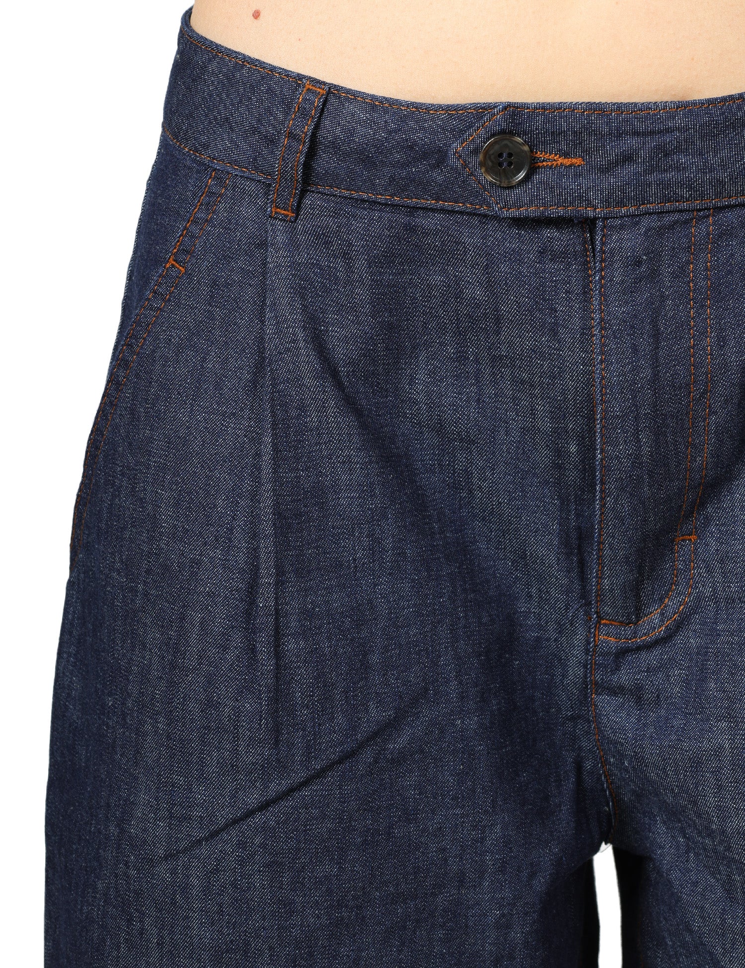 SHORTS DONNA ALPHA STUDIO BLU IN COTONE CHAMBRAY CON PINCES E IMPUNTURE A CONTRASTO