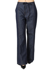 PANTALONE DONNA ALPHA STUDIO BLU FLARE FIT IN COTONE CHAMBRAY CON CINTURINO IN TONO