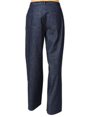 PANTALONE DONNA ALPHA STUDIO BLU FLARE FIT IN COTONE CHAMBRAY CON CINTURINO IN TONO