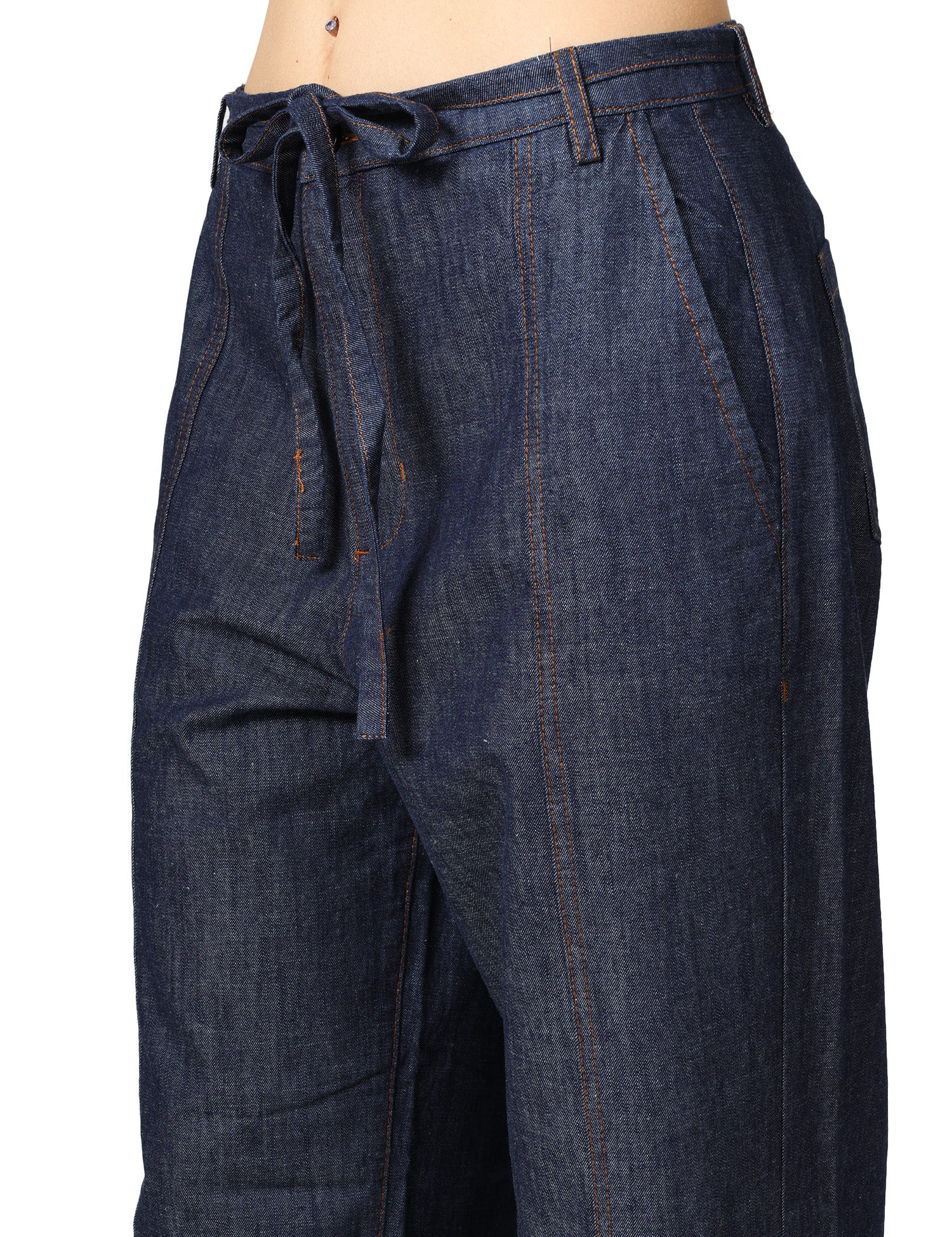 PANTALONE DONNA ALPHA STUDIO BLU FLARE FIT IN COTONE CHAMBRAY CON CINTURINO IN TONO