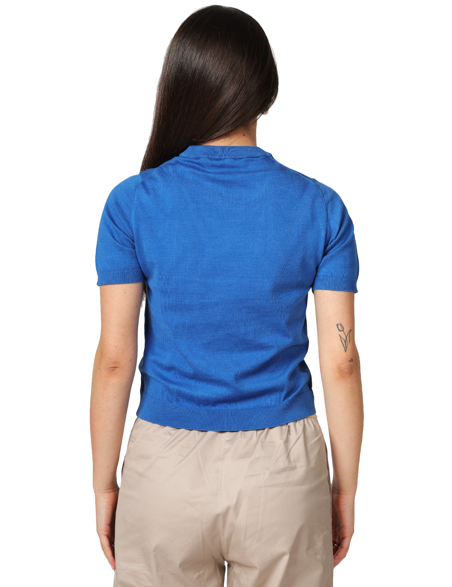 MAGLIA DONNA ALPHA STUDIO BLU MARINO GIROCOLLO A MEZZE MANICHE 100%COTONE