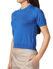 MAGLIA DONNA ALPHA STUDIO BLU MARINO GIROCOLLO A MEZZE MANICHE 100%COTONE