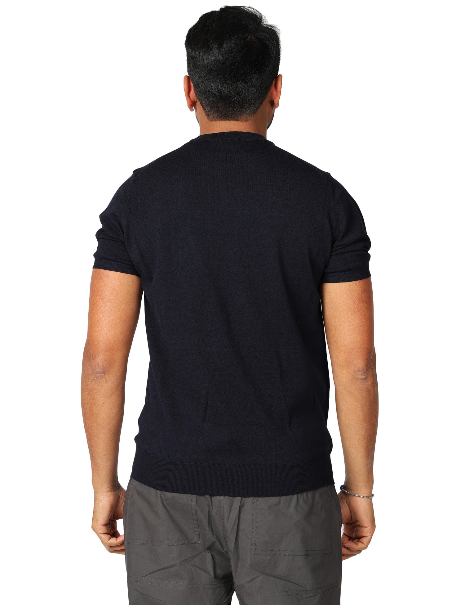 MAGLIA UOMO ALPHA STUDIO BLU NOTTE GIROCOLLO A MEZZE MANCIHE 100% LIGHT COTTON