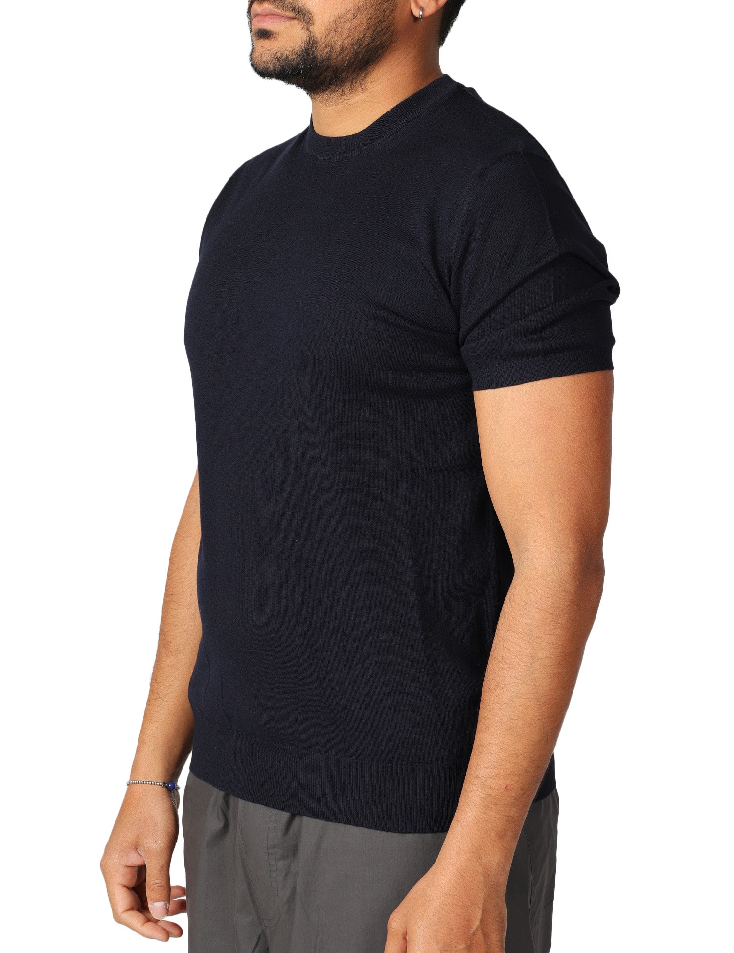 MAGLIA UOMO ALPHA STUDIO BLU NOTTE GIROCOLLO A MEZZE MANCIHE 100% LIGHT COTTON