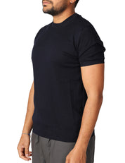 MAGLIA UOMO ALPHA STUDIO BLU NOTTE GIROCOLLO A MEZZE MANCIHE 100% LIGHT COTTON
