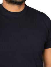 MAGLIA UOMO ALPHA STUDIO BLU NOTTE GIROCOLLO A MEZZE MANCIHE 100% LIGHT COTTON