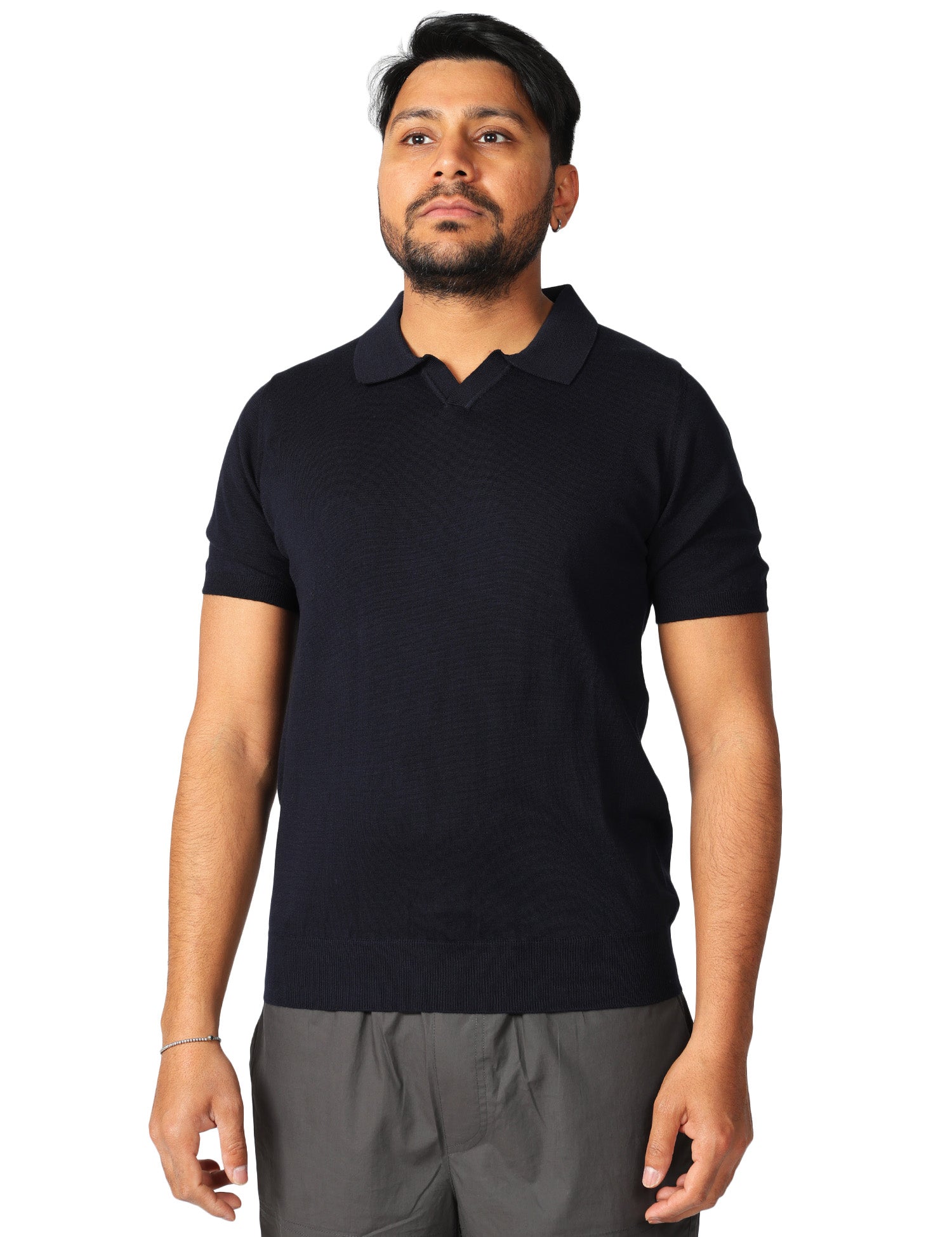 POLO UOMO ALPHA STUDIO BLU CON PICCOLO SCOLLO A V 100% LIGHT COTTON