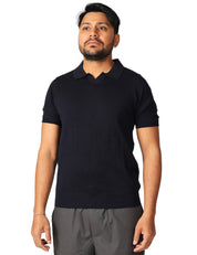 POLO UOMO ALPHA STUDIO BLU CON PICCOLO SCOLLO A V 100% LIGHT COTTON