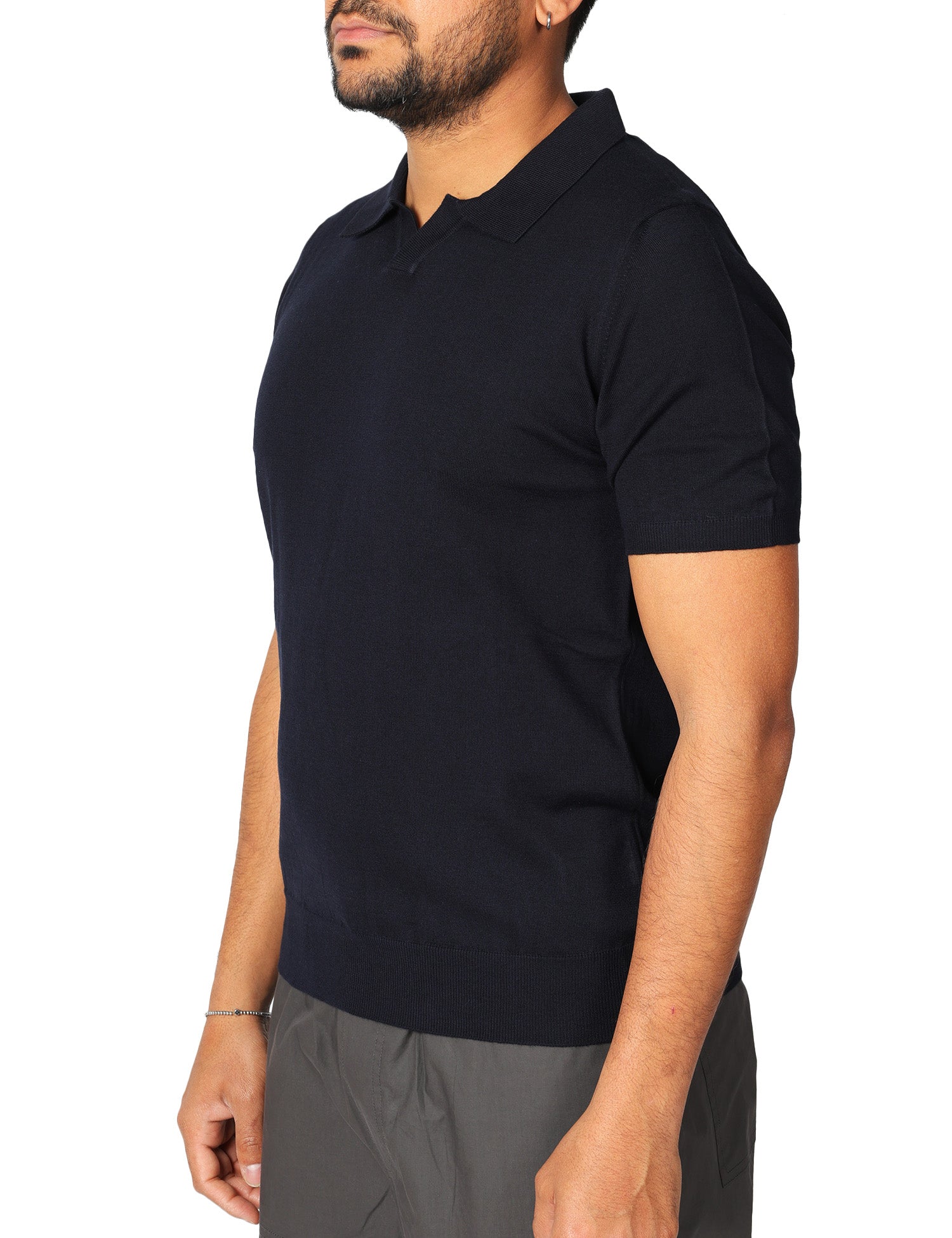 POLO UOMO ALPHA STUDIO BLU CON PICCOLO SCOLLO A V 100% LIGHT COTTON