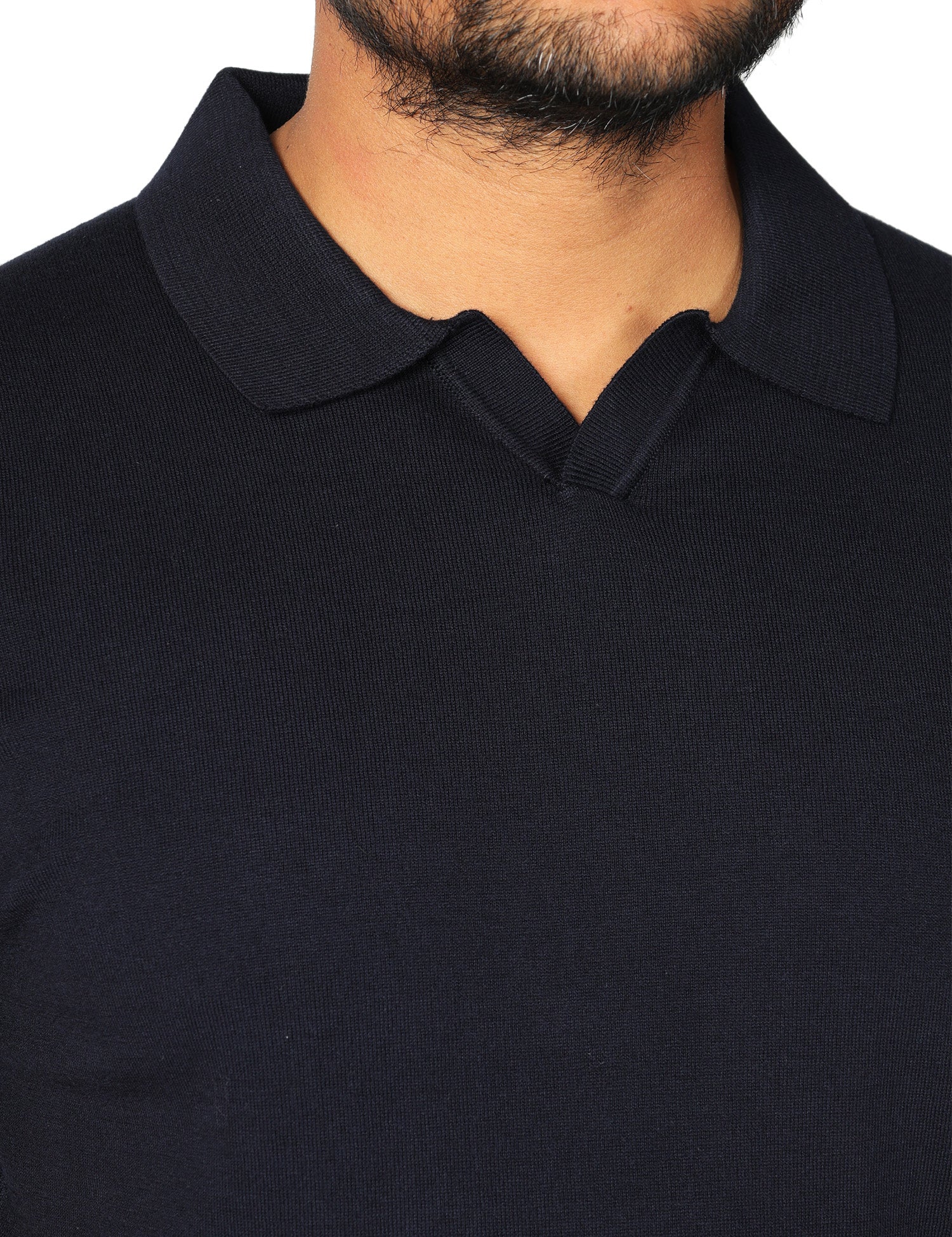 POLO UOMO ALPHA STUDIO BLU CON PICCOLO SCOLLO A V 100% LIGHT COTTON