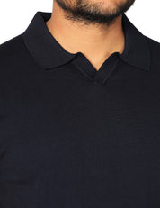 POLO UOMO ALPHA STUDIO BLU CON PICCOLO SCOLLO A V 100% LIGHT COTTON