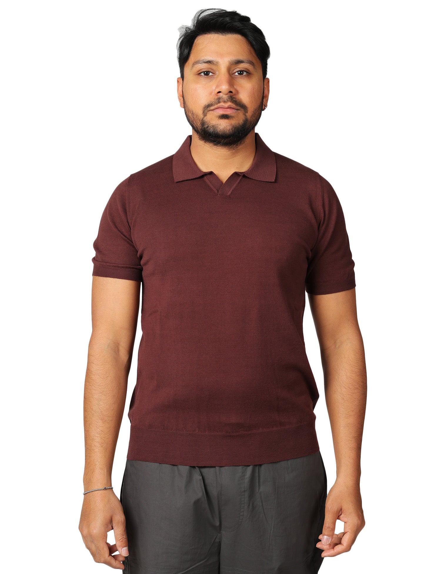 POLO UOMO KANGRA CIOCCOLATO CON PICCOLO SCOLLO A V 100% LIGHT COTTON