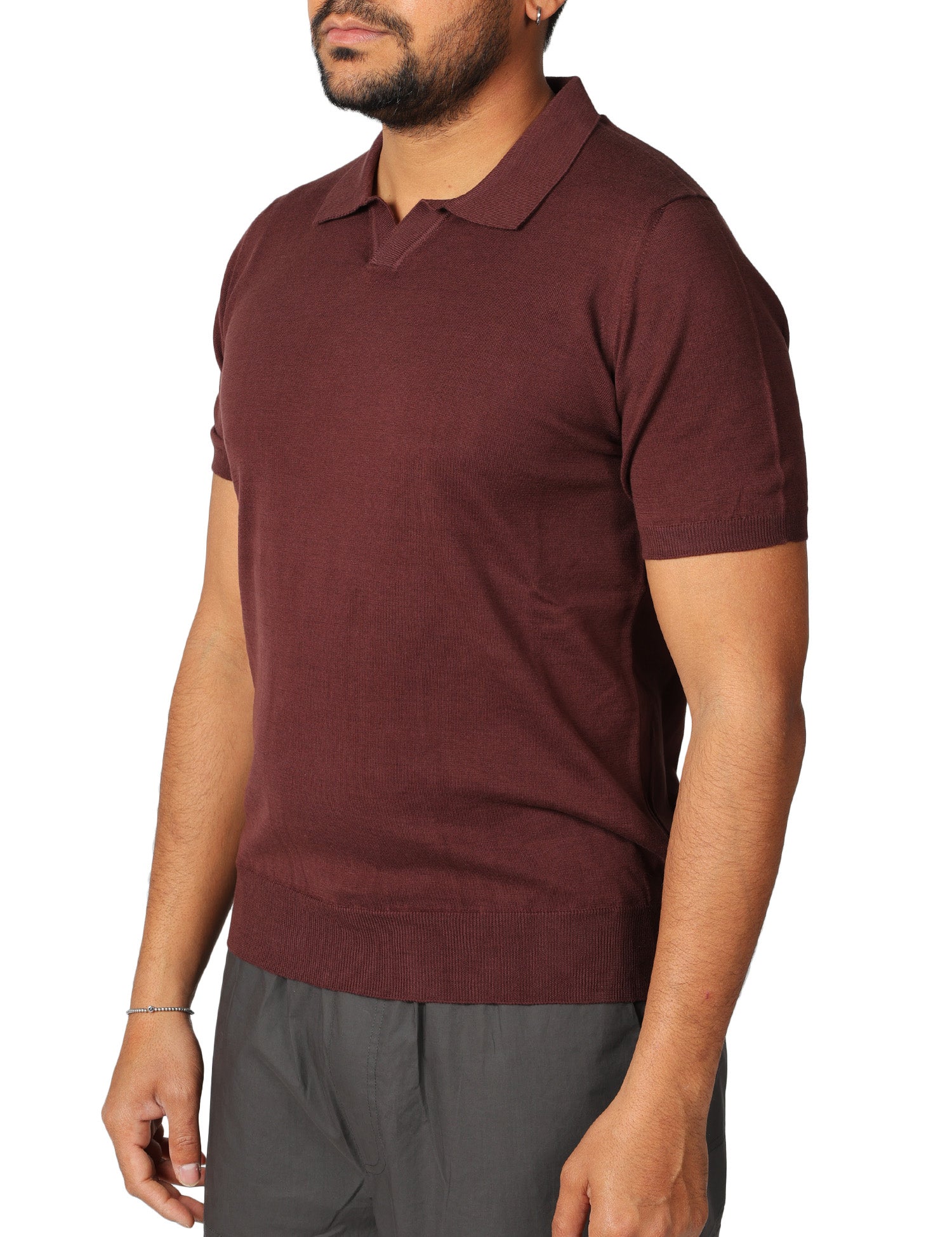 POLO UOMO KANGRA CIOCCOLATO CON PICCOLO SCOLLO A V 100% LIGHT COTTON