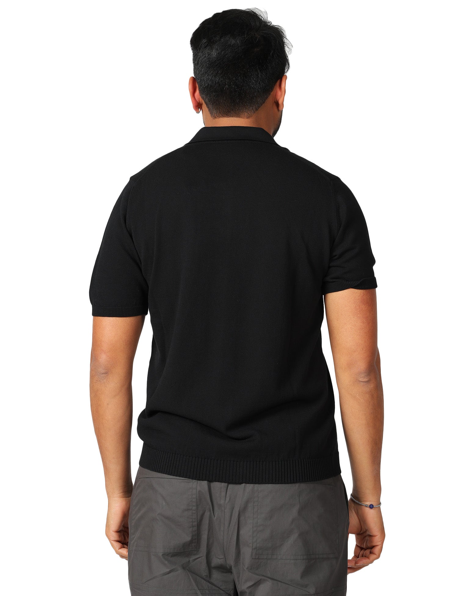 POLO UOMO ALPHA STUDIO NERA A MEZZA MANICA CON BOTTONI IN COTONE CREPE