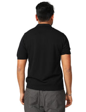 POLO UOMO ALPHA STUDIO NERA A MEZZA MANICA CON BOTTONI IN COTONE CREPE