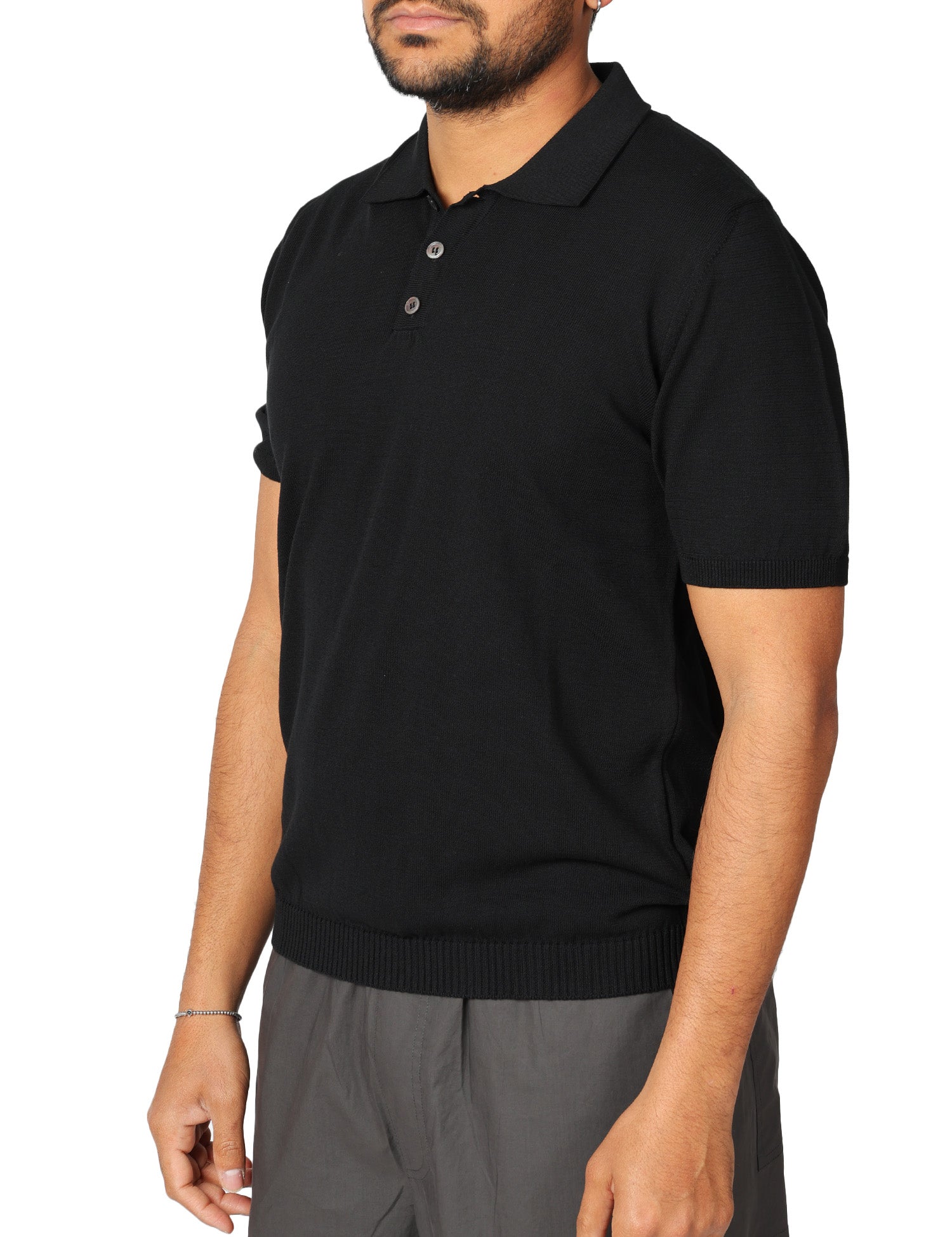 POLO UOMO ALPHA STUDIO NERA A MEZZA MANICA CON BOTTONI IN COTONE CREPE