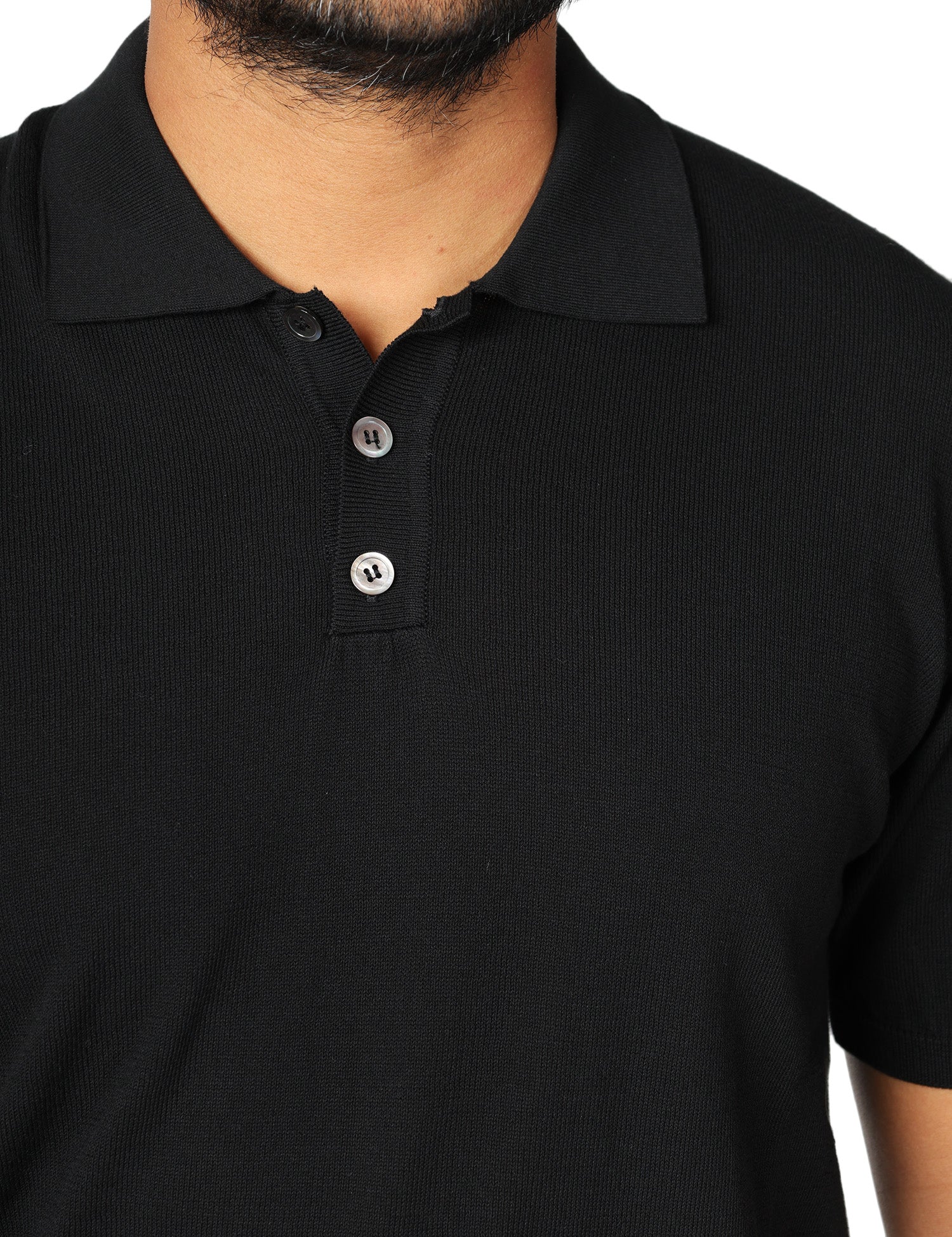 POLO UOMO ALPHA STUDIO NERA A MEZZA MANICA CON BOTTONI IN COTONE CREPE