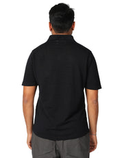 POLO UOMO ALPHA STUDIO NERA A MEZZE MANICHE CON PICCOLO SCOLLO A V IN LINO E COTONE
