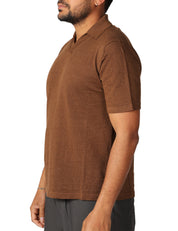 POLO UOMO ALPHA STUDIO CAFFè CON PICCOLO SCOLLO A V IN LINO E COTONE
