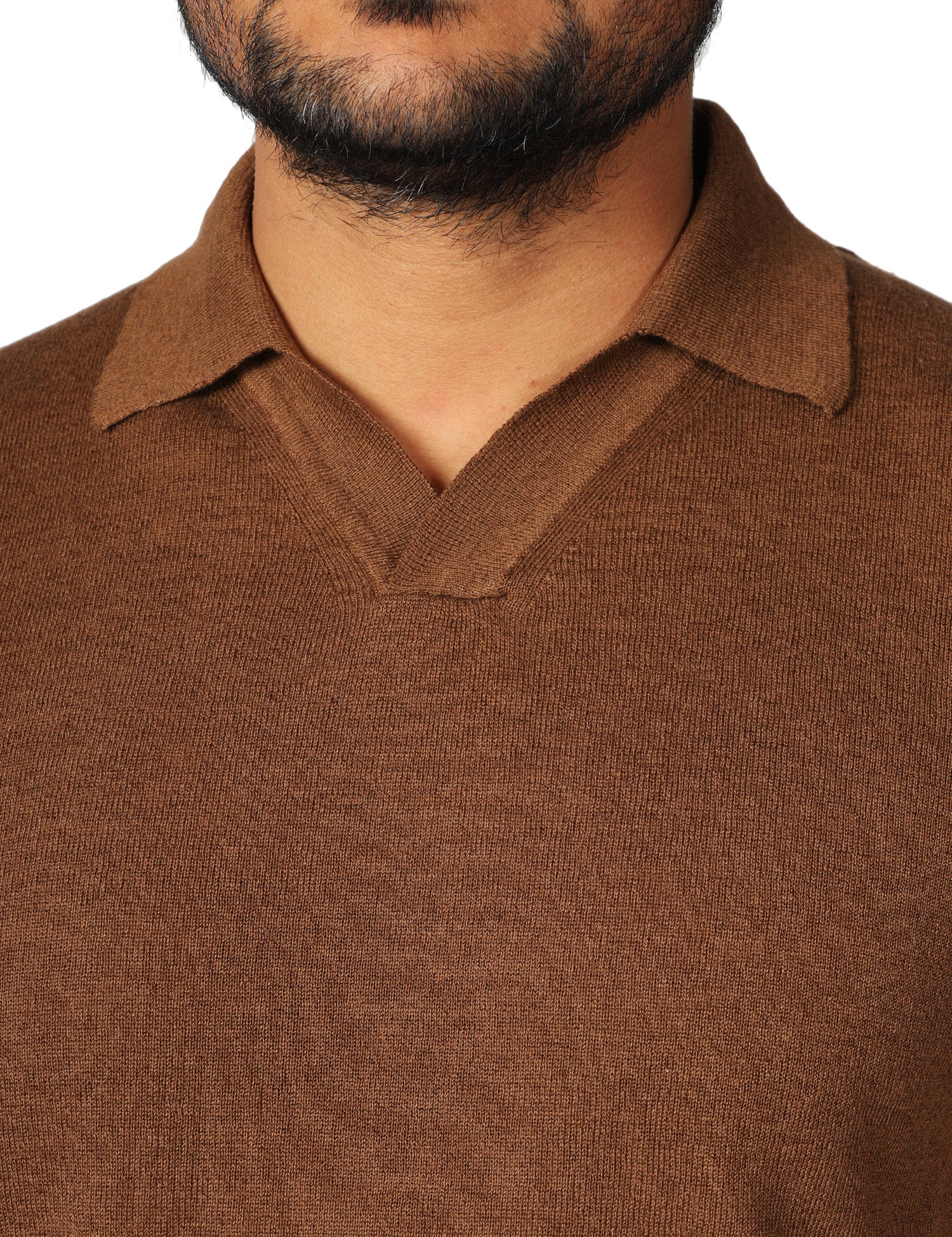 POLO UOMO ALPHA STUDIO CAFFè CON PICCOLO SCOLLO A V IN LINO E COTONE