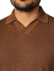 POLO UOMO ALPHA STUDIO CAFFè CON PICCOLO SCOLLO A V IN LINO E COTONE