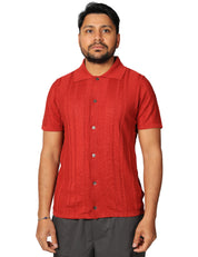 CAMICIA UOMO ALPHA STUDIO RUGGINE A MEZZE MANICHE IN MAGLIA DI LINO E COTONE A COSTE