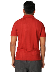 CAMICIA UOMO ALPHA STUDIO RUGGINE A MEZZE MANICHE IN MAGLIA DI LINO E COTONE A COSTE
