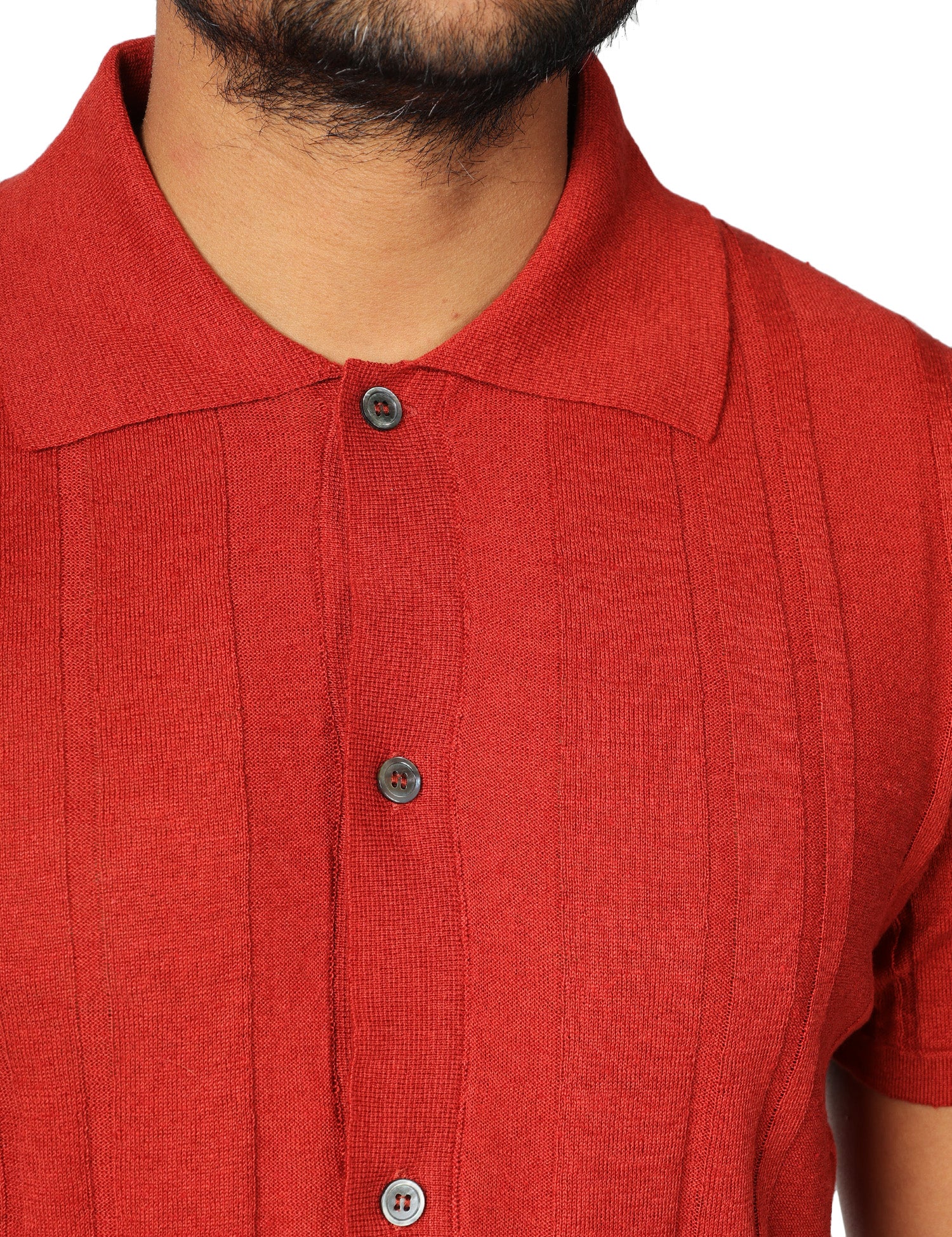 CAMICIA UOMO ALPHA STUDIO RUGGINE A MEZZE MANICHE IN MAGLIA DI LINO E COTONE A COSTE